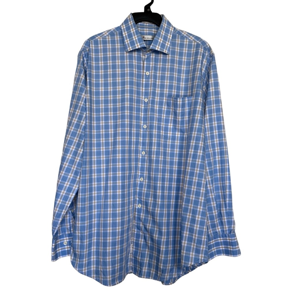 Peter Millar Men’s Sz L Long Sleeve Button Down Plaid Spread Collar Shirt